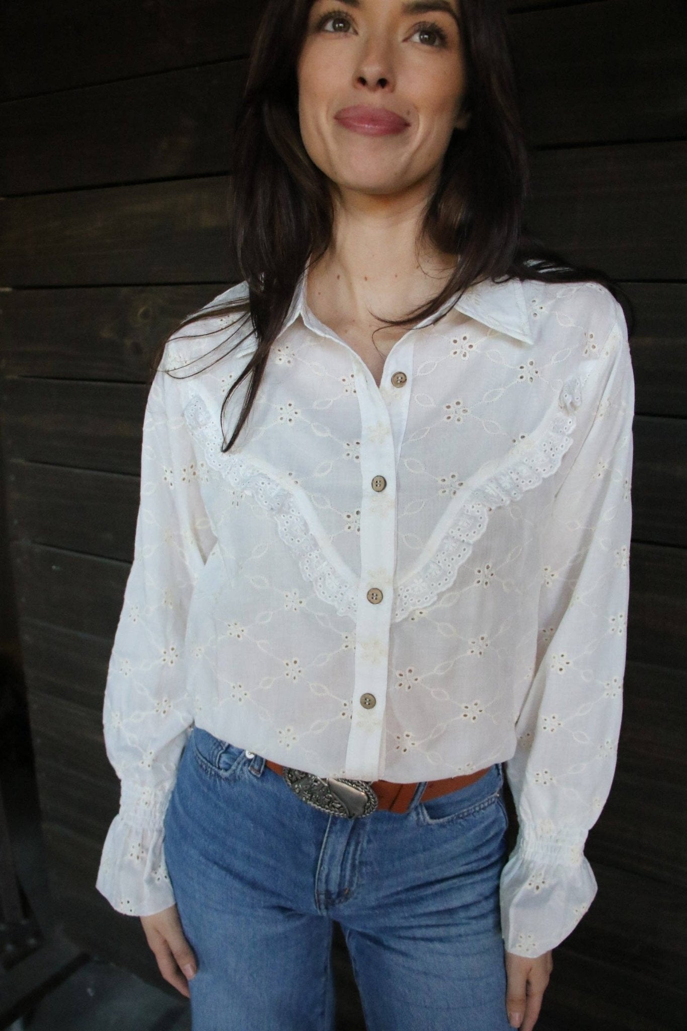 Prairie Eyelet Ruffle Top - small remains